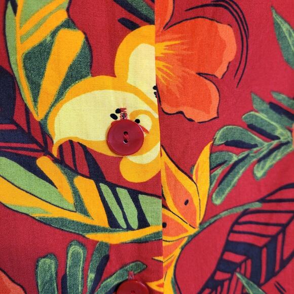 Basic Editions Vintage Red Tropical Floral Women's Short Sleeve Top Size Small - Picture 2 of 7